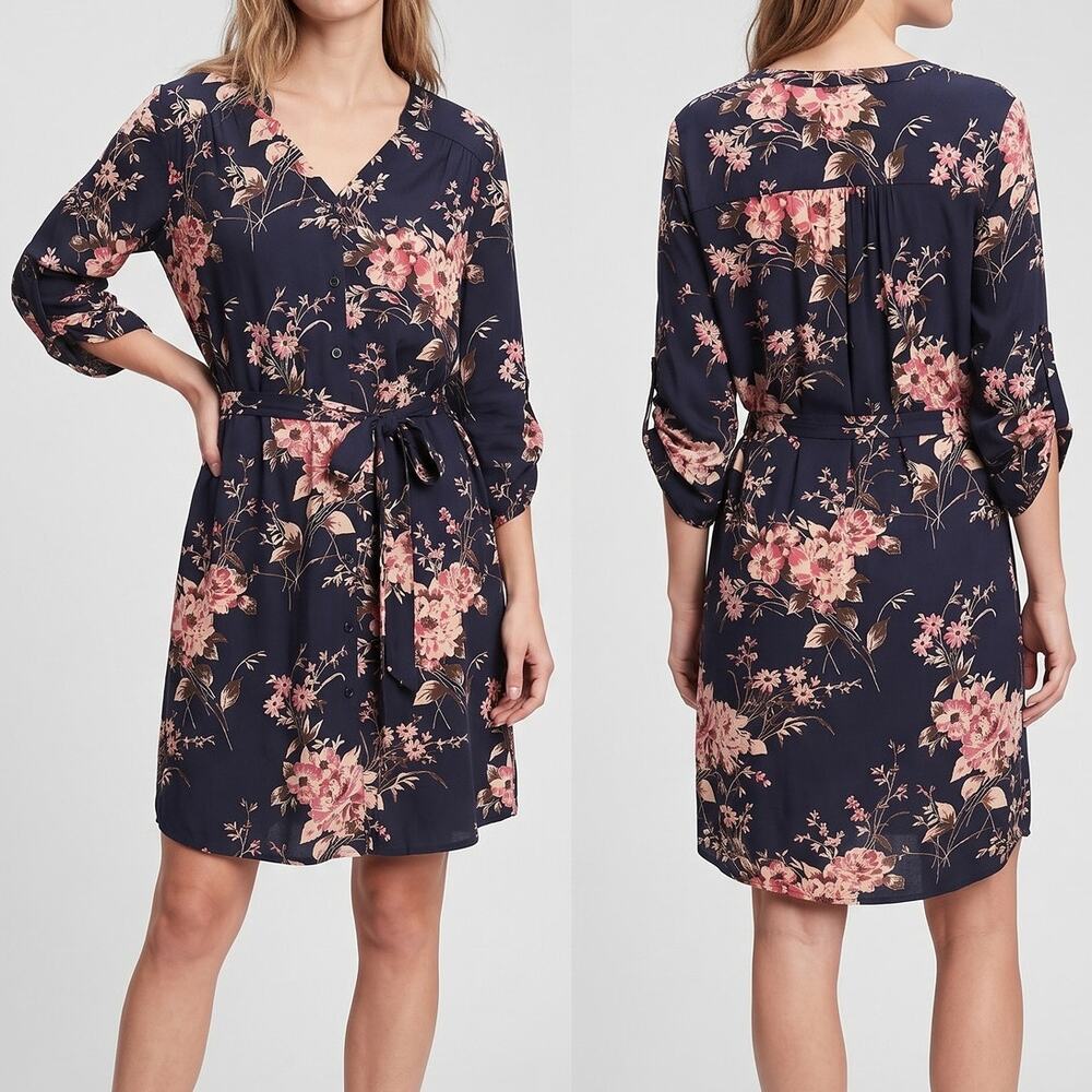 41 Hawthorn Womens Large Cristen Navy Floral Shirt Dress
